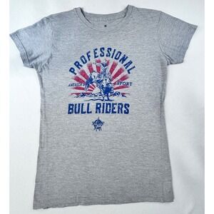 PBR Professional Bull Riders Graphic T-Shirt Gray Womens Size M Western Rodeo